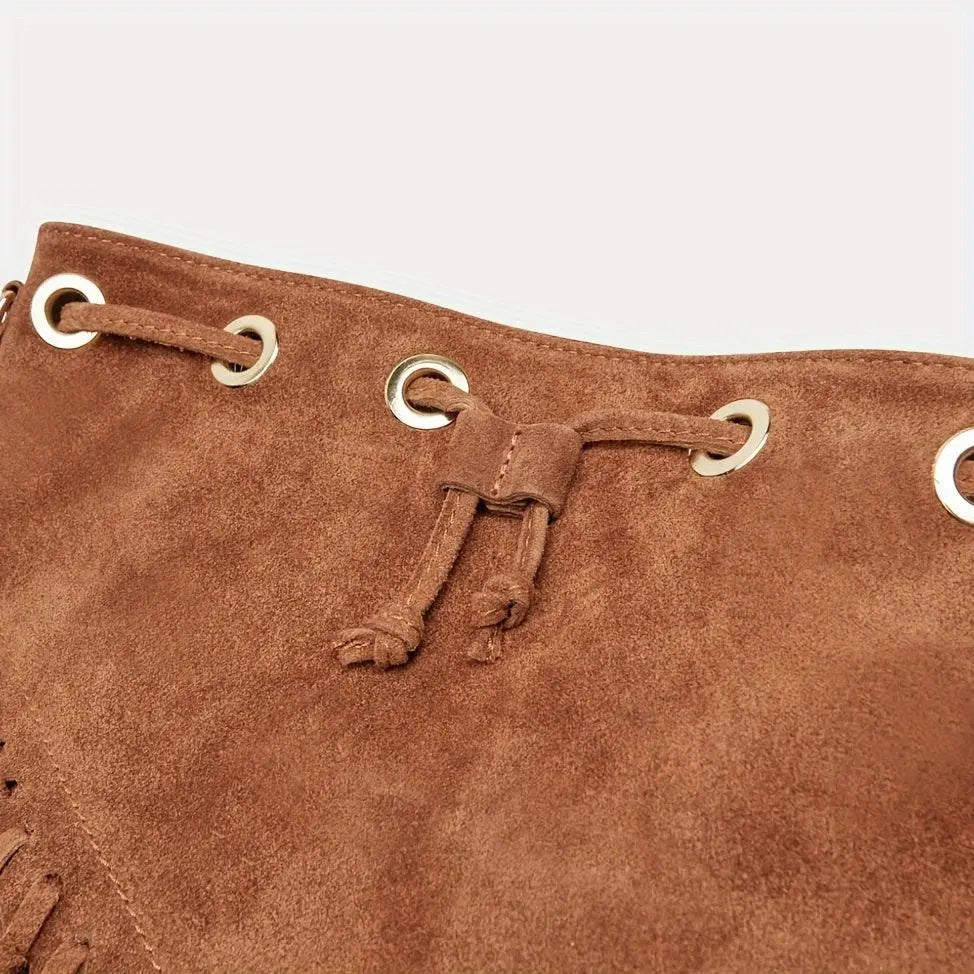 Fashion Fringe Crossbody Bag With Drawstring Closure And Tassel Accent For Vacation And Beach Use - SS69