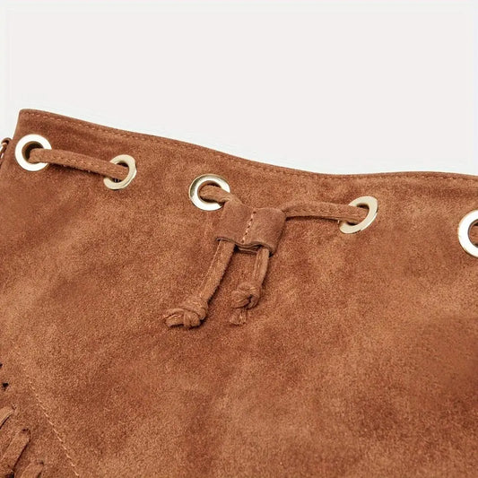 Fashion Fringe Crossbody Bag With Drawstring Closure And Tassel Accent For Vacation And Beach Use - SS69