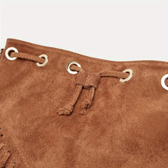 Fashion Fringe Crossbody Bag With Drawstring Closure And Tassel Accent For Vacation And Beach Use - SS69