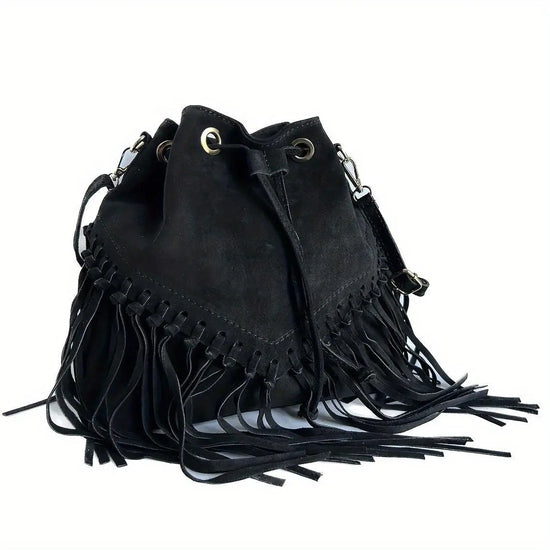 Fashion Fringe Crossbody Bag With Drawstring Closure And Tassel Accent For Vacation And Beach Use - SS69