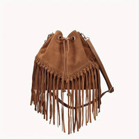 Fashion Fringe Crossbody Bag With Drawstring Closure And Tassel Accent For Vacation And Beach Use SS69