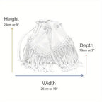 Fashion Fringe Crossbody Bag With Drawstring Closure And Tassel Accent For Vacation And Beach Use SS69