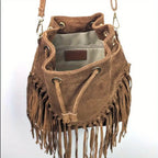 Fashion Fringe Crossbody Bag With Drawstring Closure And Tassel Accent For Vacation And Beach Use SS69