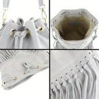 Fashion Fringe Crossbody Bag With Drawstring Closure And Tassel Accent For Vacation And Beach Use SS69