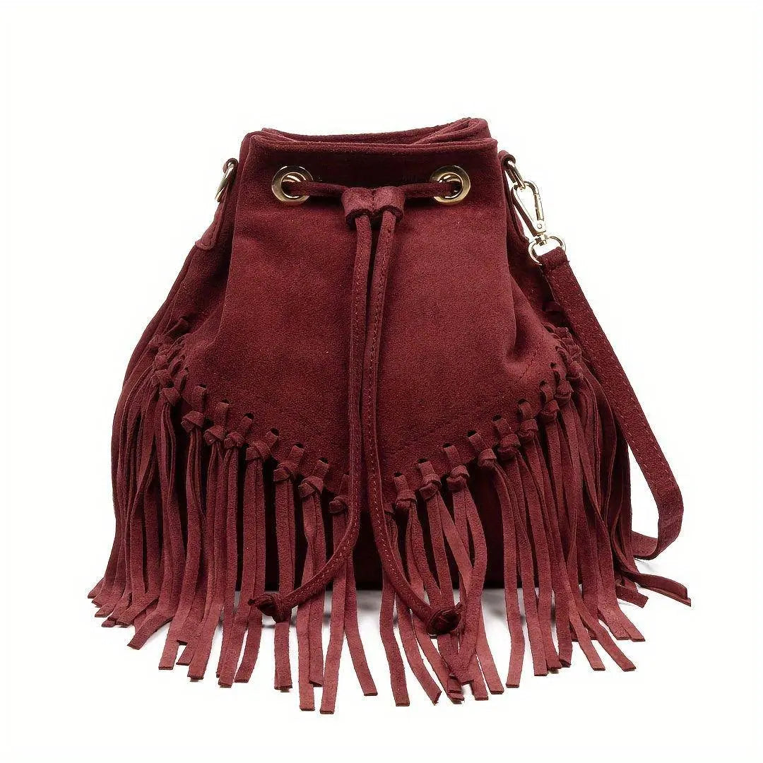 Fashion Fringe Crossbody Bag With Drawstring Closure And Tassel Accent For Vacation And Beach Use SS69 85.69 Red