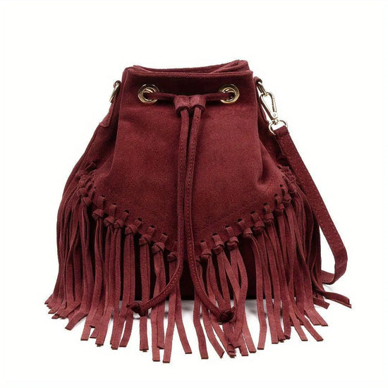 Fashion Fringe Crossbody Bag With Drawstring Closure And Tassel Accent For Vacation And Beach Use SS69 85.69 Red