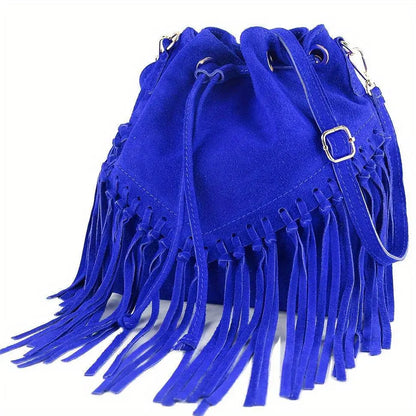 Fashion Fringe Crossbody Bag With Drawstring Closure And Tassel Accent For Vacation And Beach Use SS69 85.69 Royal Blue