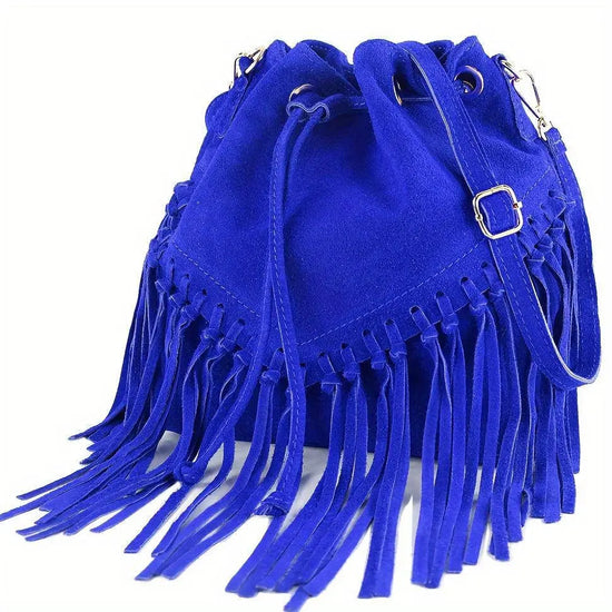 Fashion Fringe Crossbody Bag With Drawstring Closure And Tassel Accent For Vacation And Beach Use SS69 85.69 Royal Blue