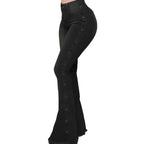 Fashion Side Studded Buckle Decoration Flared Jeans Women Wide Leg Trousers High Waist Denim Pants Daily Casual Chic Streetwear SS69