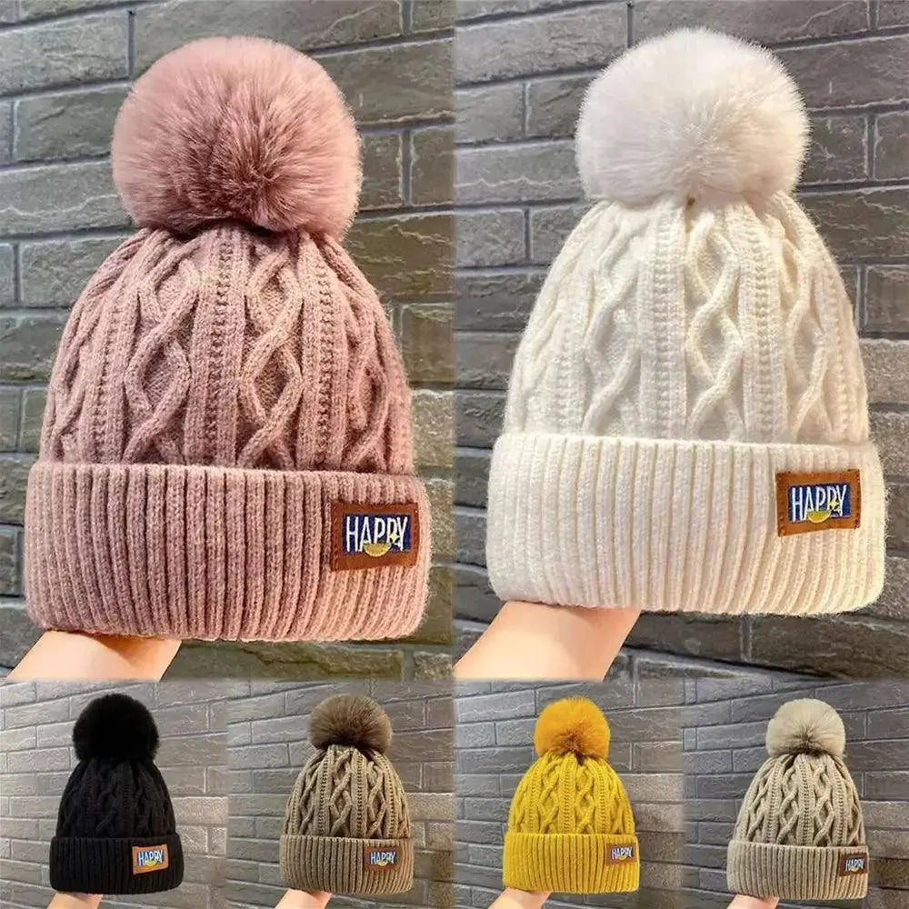 Fashion Women Pompoms Hat Hairball Hat Thickened Winter Warm Hat Stylish Beanie Hats Casual Outdoor Knitted Cap SS69