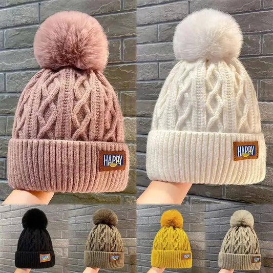 Fashion Women Pompoms Hat Hairball Hat Thickened Winter Warm Hat Stylish Beanie Hats Casual Outdoor Knitted Cap SS69