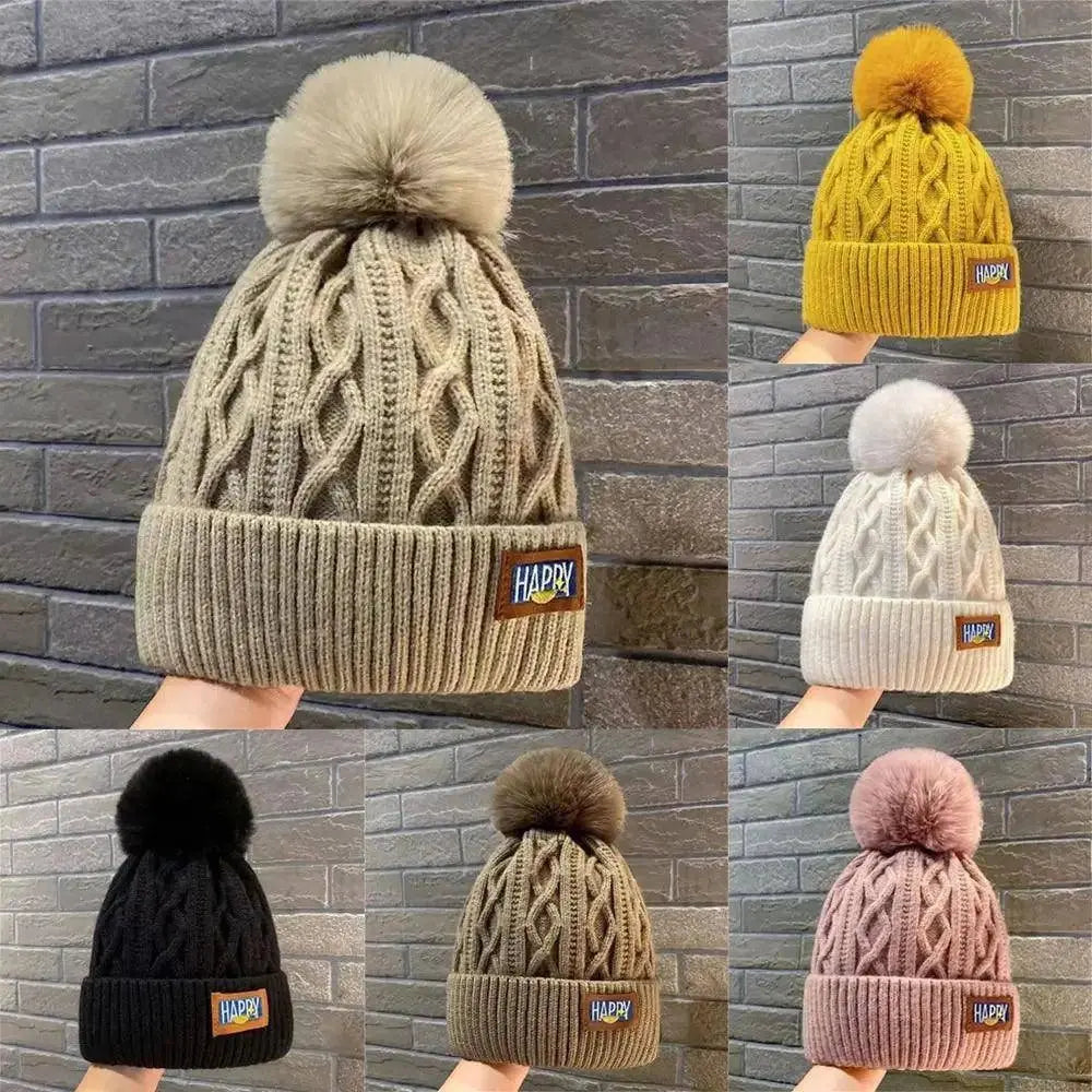 Fashion Women Pompoms Hat Hairball Hat Thickened Winter Warm Hat Stylish Beanie Hats Casual Outdoor Knitted Cap SS69
