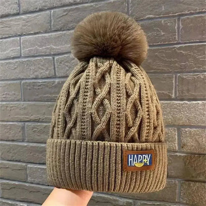 Fashion Women Pompoms Hat Hairball Hat Thickened Winter Warm Hat Stylish Beanie Hats Casual Outdoor Knitted Cap SS69