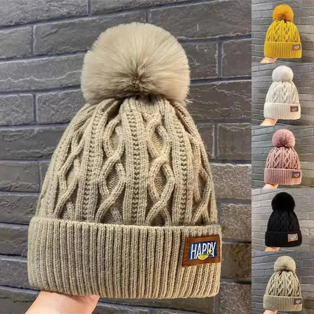 Fashion Women Pompoms Hat Hairball Hat Thickened Winter Warm Hat Stylish Beanie Hats Casual Outdoor Knitted Cap SS69