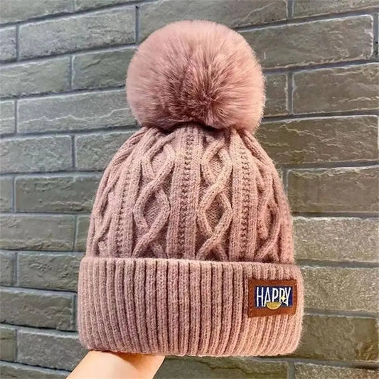 Fashion Women Pompoms Hat Hairball Hat Thickened Winter Warm Hat Stylish Beanie Hats Casual Outdoor Knitted Cap SS69