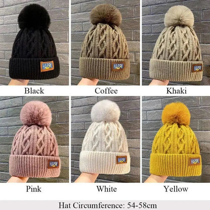 Fashion Women Pompoms Hat Hairball Hat Thickened Winter Warm Hat Stylish Beanie Hats Casual Outdoor Knitted Cap SS69