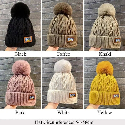 Fashion Women Pompoms Hat Hairball Hat Thickened Winter Warm Hat Stylish Beanie Hats Casual Outdoor Knitted Cap SS69