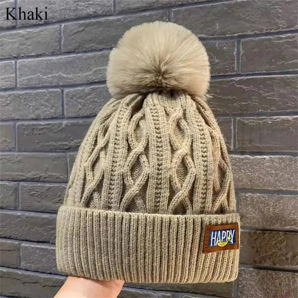 Fashion Women Pompoms Hat Hairball Hat Thickened Winter Warm Hat Stylish Beanie Hats Casual Outdoor Knitted Cap SS69