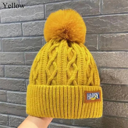 Fashion Women Pompoms Hat Hairball Hat Thickened Winter Warm Hat Stylish Beanie Hats Casual Outdoor Knitted Cap SS69