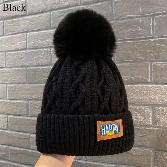 Fashion Women Pompoms Hat Hairball Hat Thickened Winter Warm Hat Stylish Beanie Hats Casual Outdoor Knitted Cap SS69