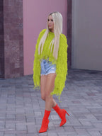 Fashion Y2k Colorful Warm Faux Women Fur Coat Black White Pink Plush Coat Female Jacket Fur Autumn Winter Shaggy Outerwear SS69