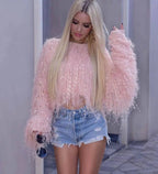 Fashion Y2k Colorful Warm Faux Women Fur Coat Black White Pink Plush Coat Female Jacket Fur Autumn Winter Shaggy Outerwear SS69