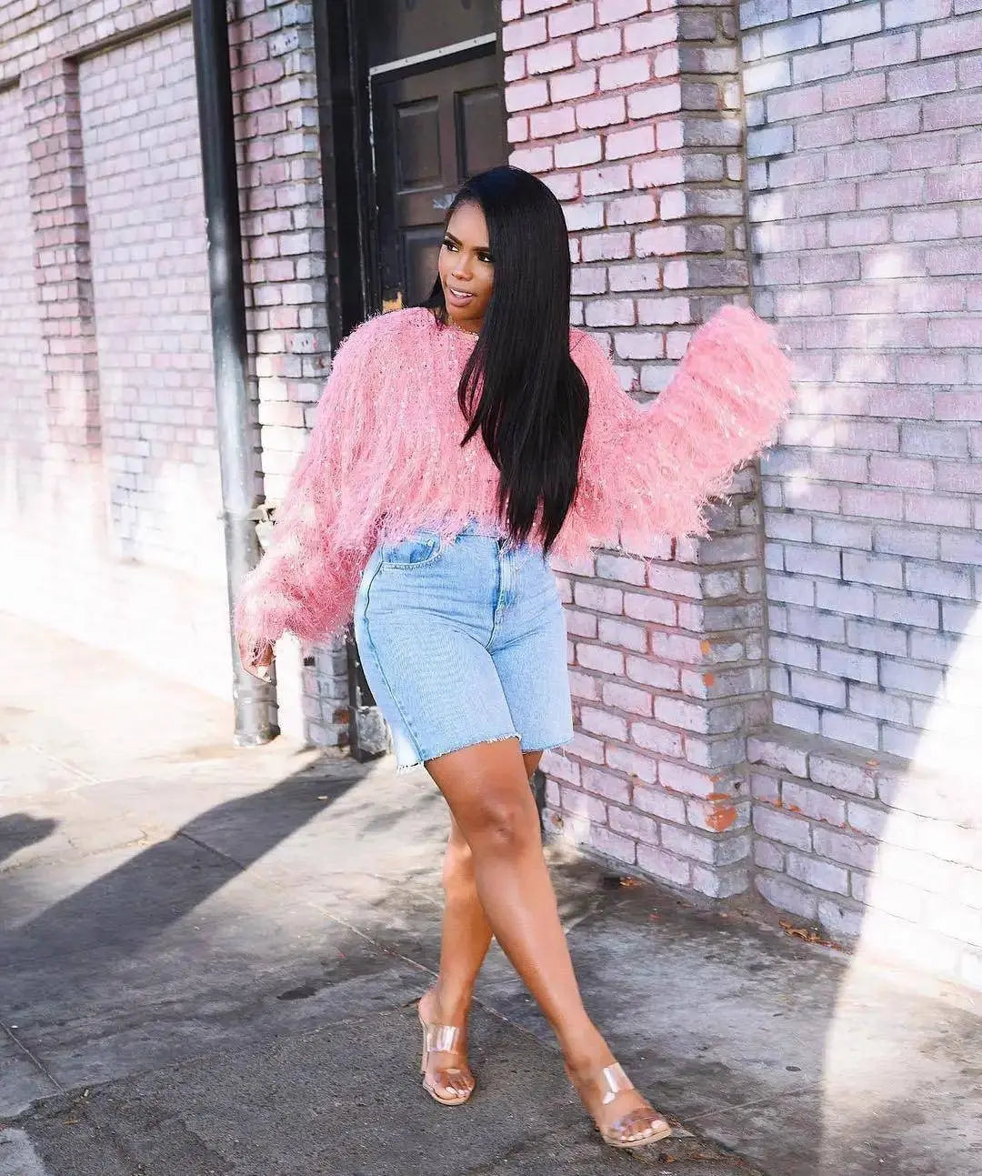 Fashion Y2k Colorful Warm Faux Women Fur Coat Black White Pink Plush Coat Female Jacket Fur Autumn Winter Shaggy Outerwear SS69