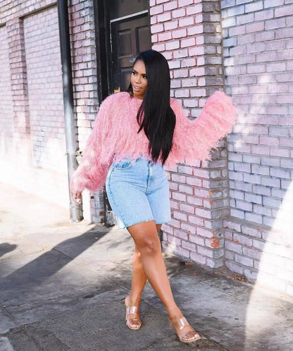 Fashion Y2k Colorful Warm Faux Women Fur Coat Black White Pink Plush Coat Female Jacket Fur Autumn Winter Shaggy Outerwear SS69