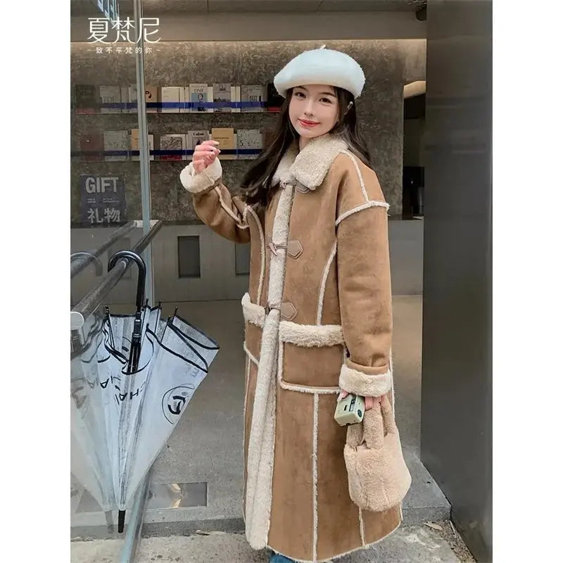 Fashionable  Simple Commuting Slimming Slimming Medium Length Lamb Fur Coat Fur Fur Integrated Women Plush 2025 New Autumn Winte SS69
