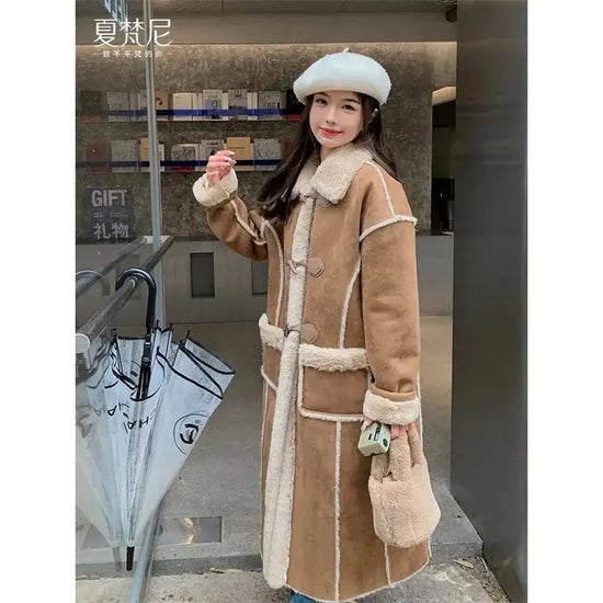 Fashionable  Simple Commuting Slimming Slimming Medium Length Lamb Fur Coat Fur Fur Integrated Women Plush 2025 New Autumn Winte SS69