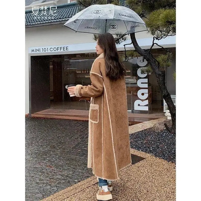 Fashionable  Simple Commuting Slimming Slimming Medium Length Lamb Fur Coat Fur Fur Integrated Women Plush 2025 New Autumn Winte SS69