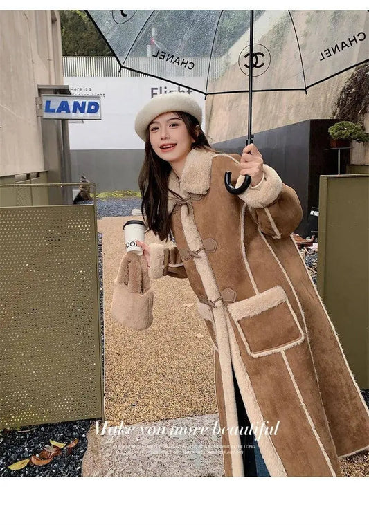Fashionable  Simple Commuting Slimming Slimming Medium Length Lamb Fur Coat Fur Fur Integrated Women Plush 2025 New Autumn Winte SS69