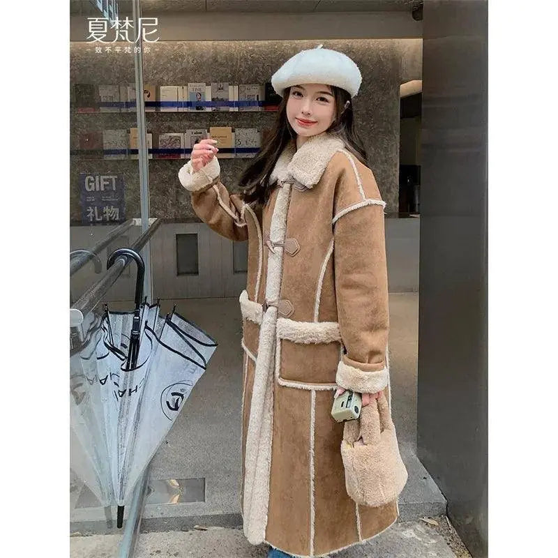 Fashionable  Simple Commuting Slimming Slimming Medium Length Lamb Fur Coat Fur Fur Integrated Women Plush 2025 New Autumn Winte SS69