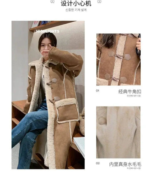 Fashionable  Simple Commuting Slimming Slimming Medium Length Lamb Fur Coat Fur Fur Integrated Women Plush 2025 New Autumn Winte SS69