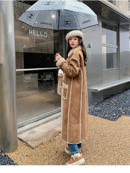 Fashionable  Simple Commuting Slimming Slimming Medium Length Lamb Fur Coat Fur Fur Integrated Women Plush 2025 New Autumn Winte SS69