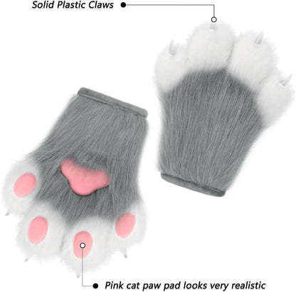 Faux Fur Fox Paw Gloves - Fluffy - SS69