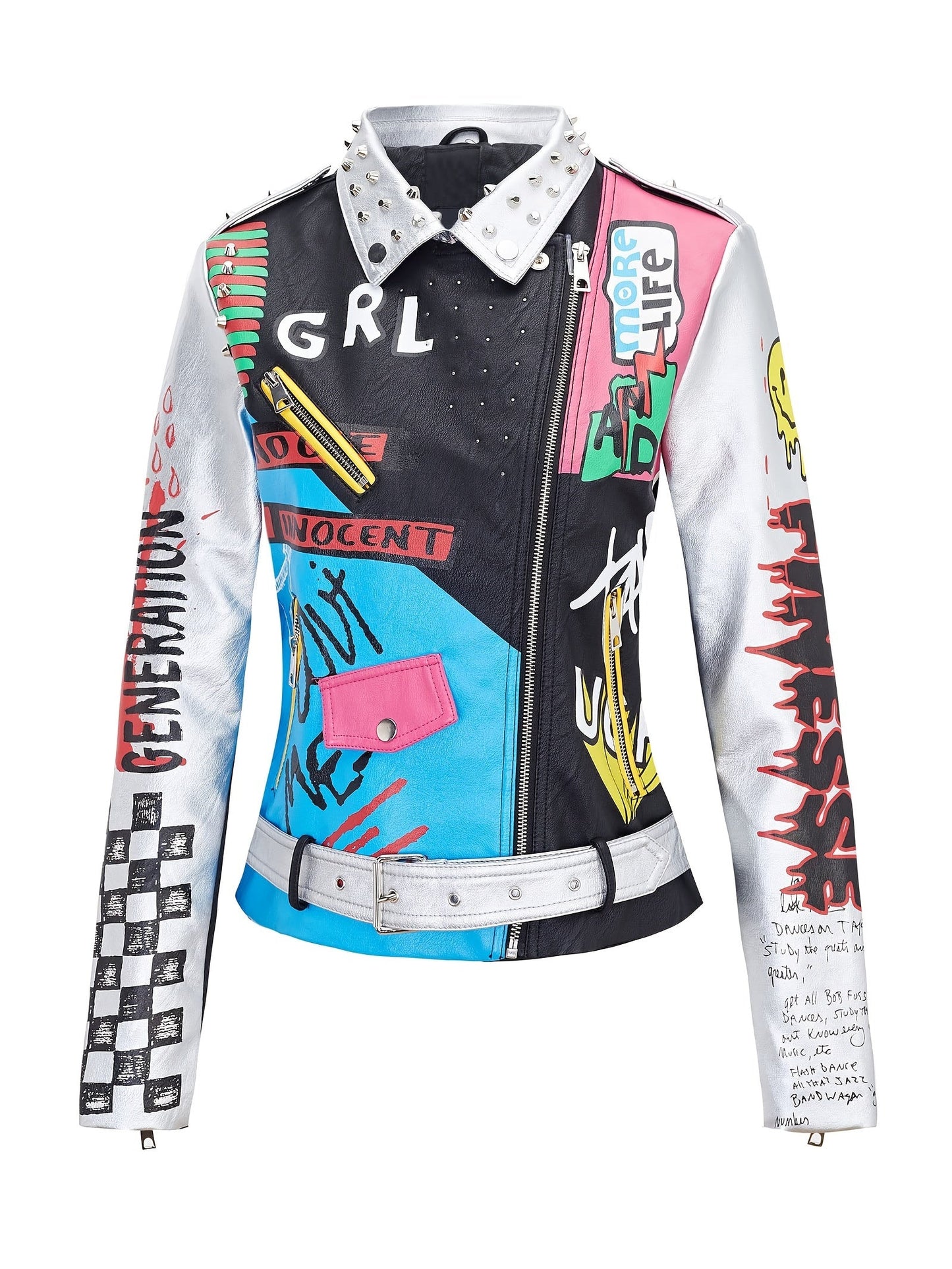 Faux Leather Jacket For Women Studded Rivet Floral Moto Biker Coat SS69