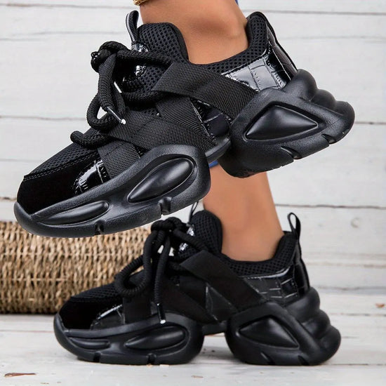 Faywellme Women's Breathable Mesh Chunky Sneakers - Fashionable Low-Top Lace-Up Running Shoes with Thick Sole, Non-Slip & Shock-Absorbing, Comfortable Casual Athletic Footwear for All Seasons for Men and Women - SS69