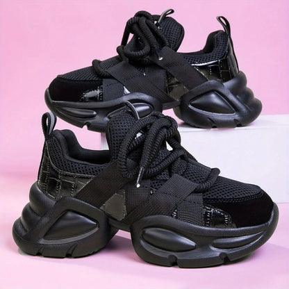 Faywellme Women's Breathable Mesh Chunky Sneakers - Fashionable Low-Top Lace-Up Running Shoes with Thick Sole, Non-Slip & Shock-Absorbing, Comfortable Casual Athletic Footwear for All Seasons for Men and Women - SS69