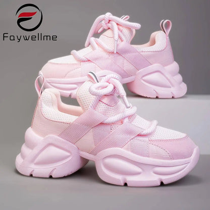 Faywellme Women's Breathable Mesh Chunky Sneakers SS69 25.69 Pink Color / CN42(EU41.5)