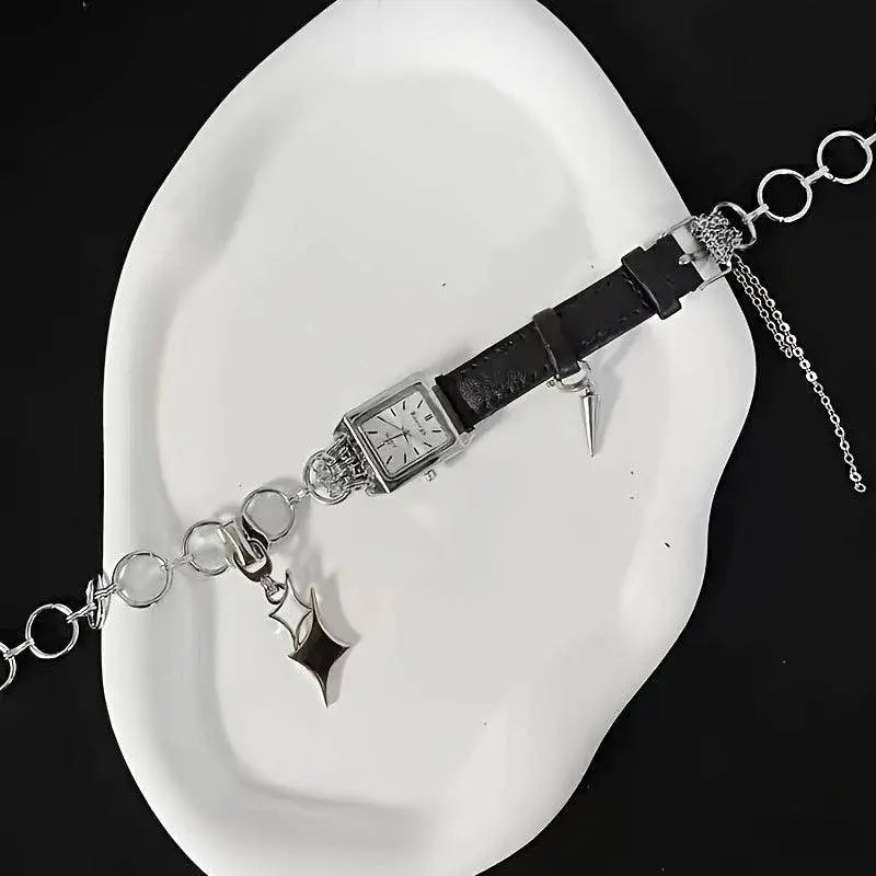 Festive Cyberpunk Choker Necklace with Square Watch Face - Iron Body, No Plating, Suitable for Daily Wear SS69
