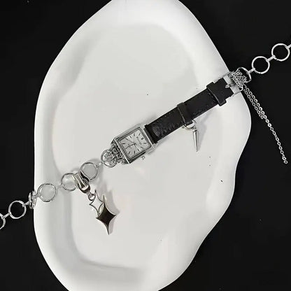 Festive Cyberpunk Choker Necklace with Square Watch Face - Iron Body, No Plating, Suitable for Daily Wear SS69