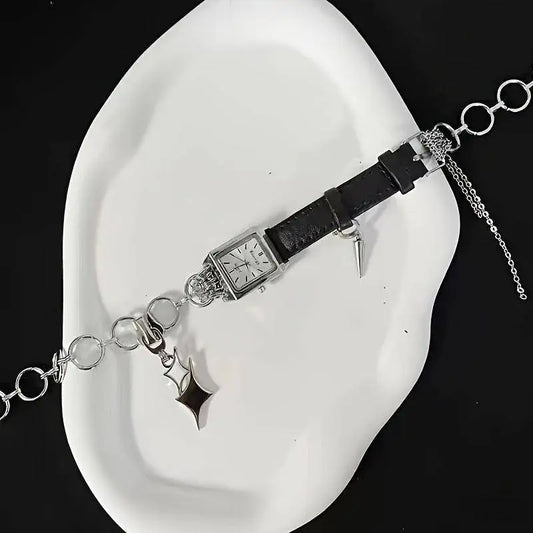 Festive Cyberpunk Choker Necklace with Square Watch Face - Iron Body, No Plating, Suitable for Daily Wear SS69