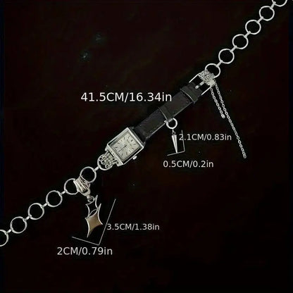 Festive Cyberpunk Choker Necklace with Square Watch Face - Iron Body, No Plating, Suitable for Daily Wear SS69