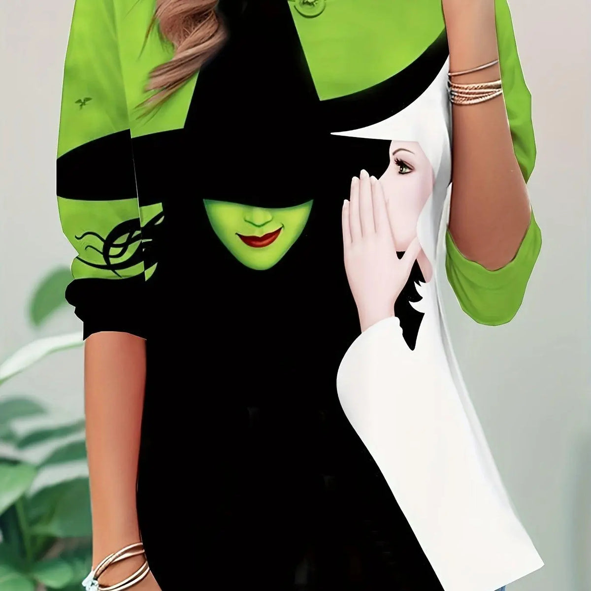 Figure Print Crew Neck T-Shirt, Casual Long Sleeve Top for Spring & Fall, Women's Clothing SS69 19.69 Green / XXL