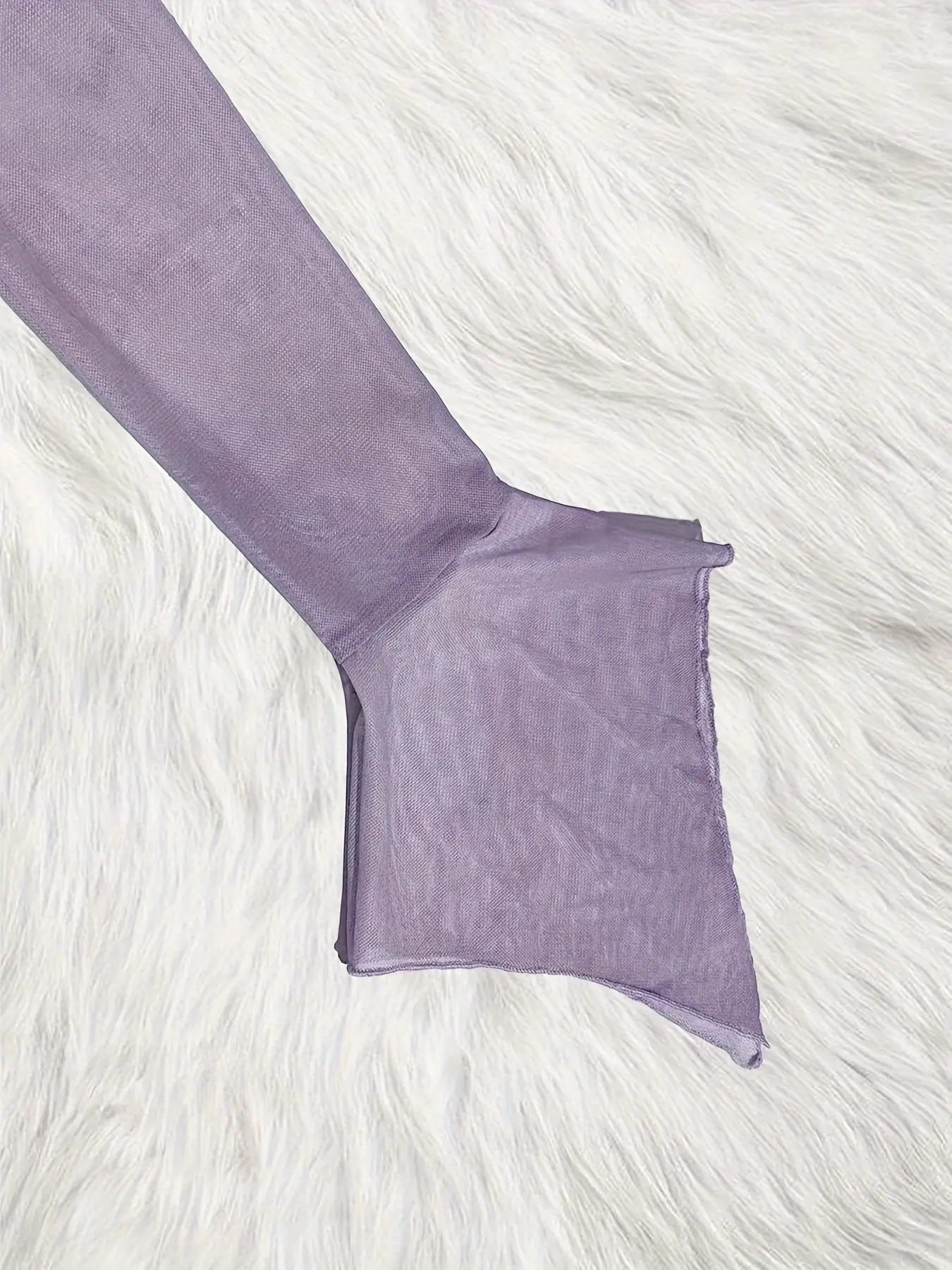 Figure Print Ruffle Trim Asymmetric T-shirt, Y2K Sheer Mesh Long Sleeve Top, Women's Clothing SS69