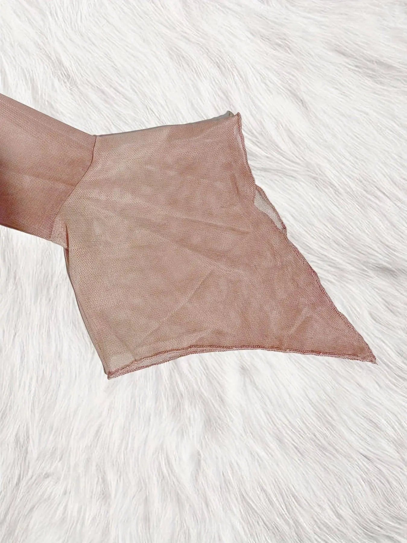 Figure Print Ruffle Trim Asymmetric T-shirt, Y2K Sheer Mesh Long Sleeve Top, Women's Clothing SS69