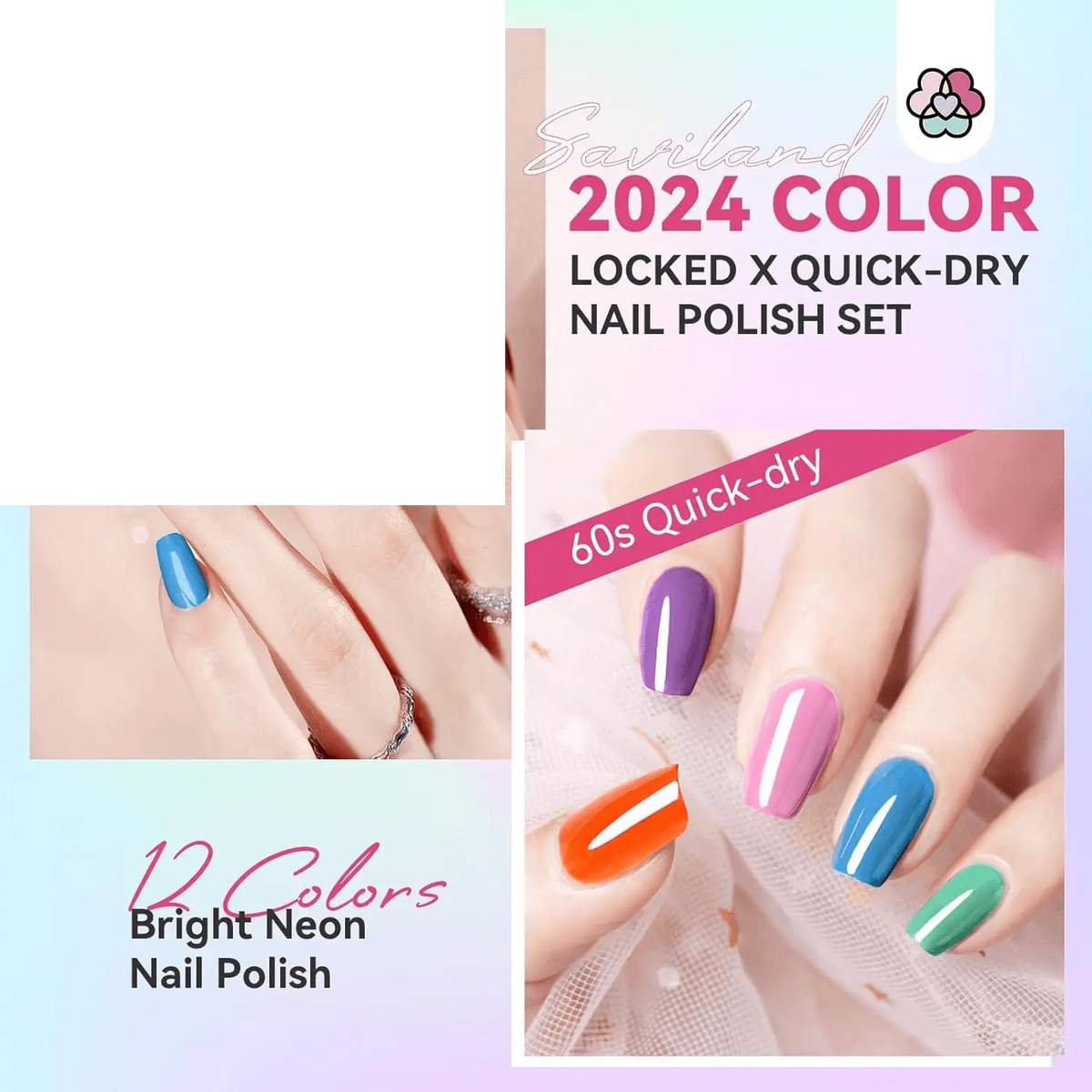 Finger Nail Polish Set for Beginner: 12 Neon Colors Air Quick Dry - SS69