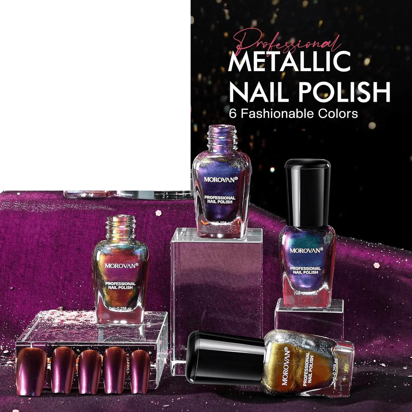 Fingernail Nail Polish Set: Holographic Metallic Lacquer Air Dry - SS69