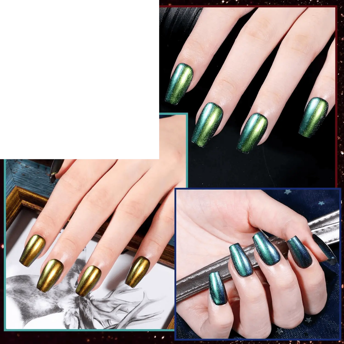 Fingernail Nail Polish Set: Holographic Metallic Lacquer Air Dry - SS69